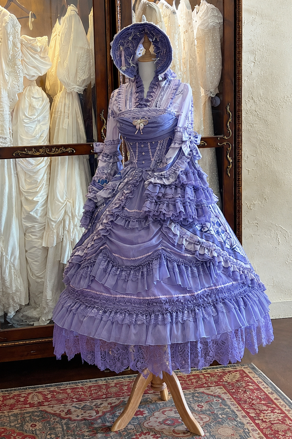【9月13日予約締切】Purple/Dark Purple Gothic Lolita Elegant Iris Dress Top & Bustier & Skirt Set 1/2+ Full Set