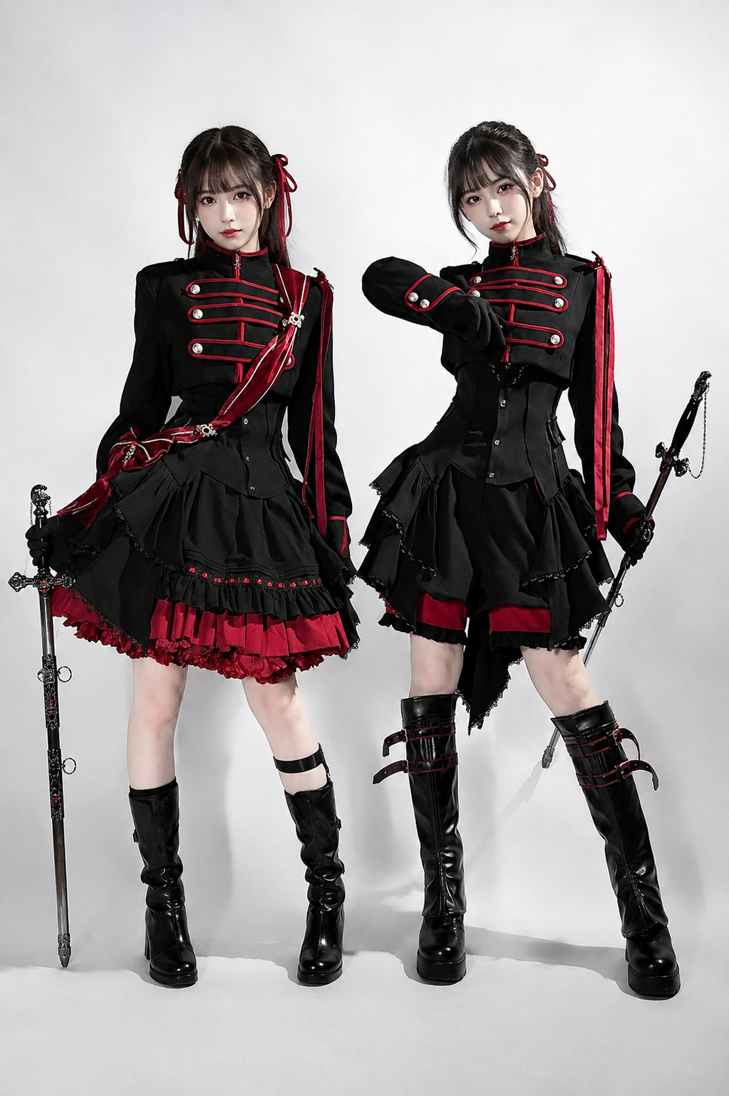 【9月13日予約締切】Black Red Military Ruffle Lolita Series Accessories (Officer cap ・ Leg covers ・ Sash)