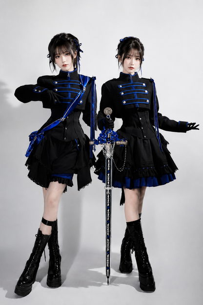 【9月13日予約締切】Black Blue Military Ruffle Lolita Series Accessories (Officer cap ・ Leg covers ・ Sash)