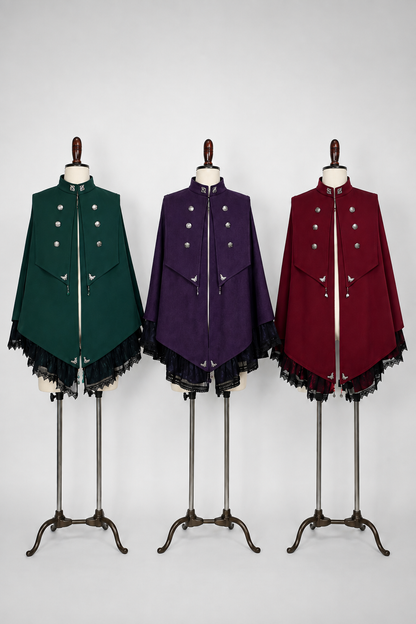 【9月5日予約締切】Dark Purple Gothic Chain Layered Lace Cape Coat(Short Length/Long Length)