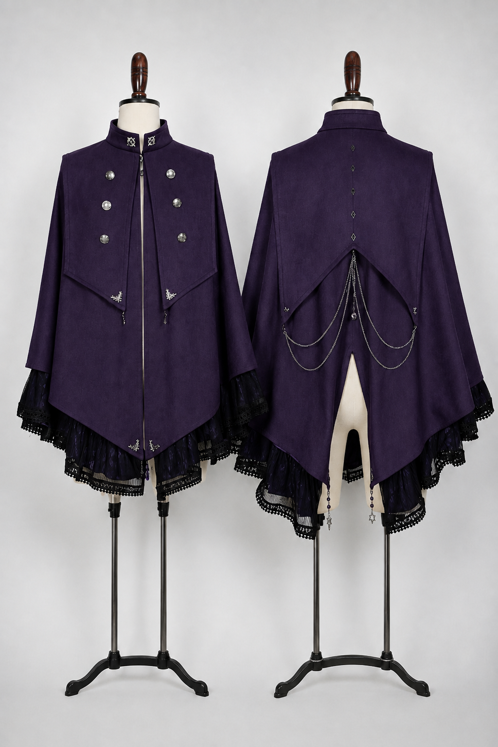 【9月5日予約締切】Dark Purple Gothic Chain Layered Lace Cape Coat(Short Length/Long Length)