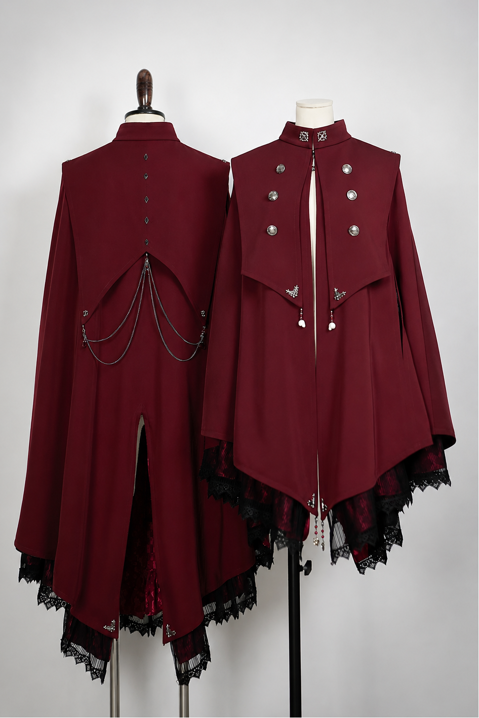 【9月5日予約締切】Dark Red/Dark Green Gothic Chain Layered Lace Cape Coat(Short Length/Long Length)