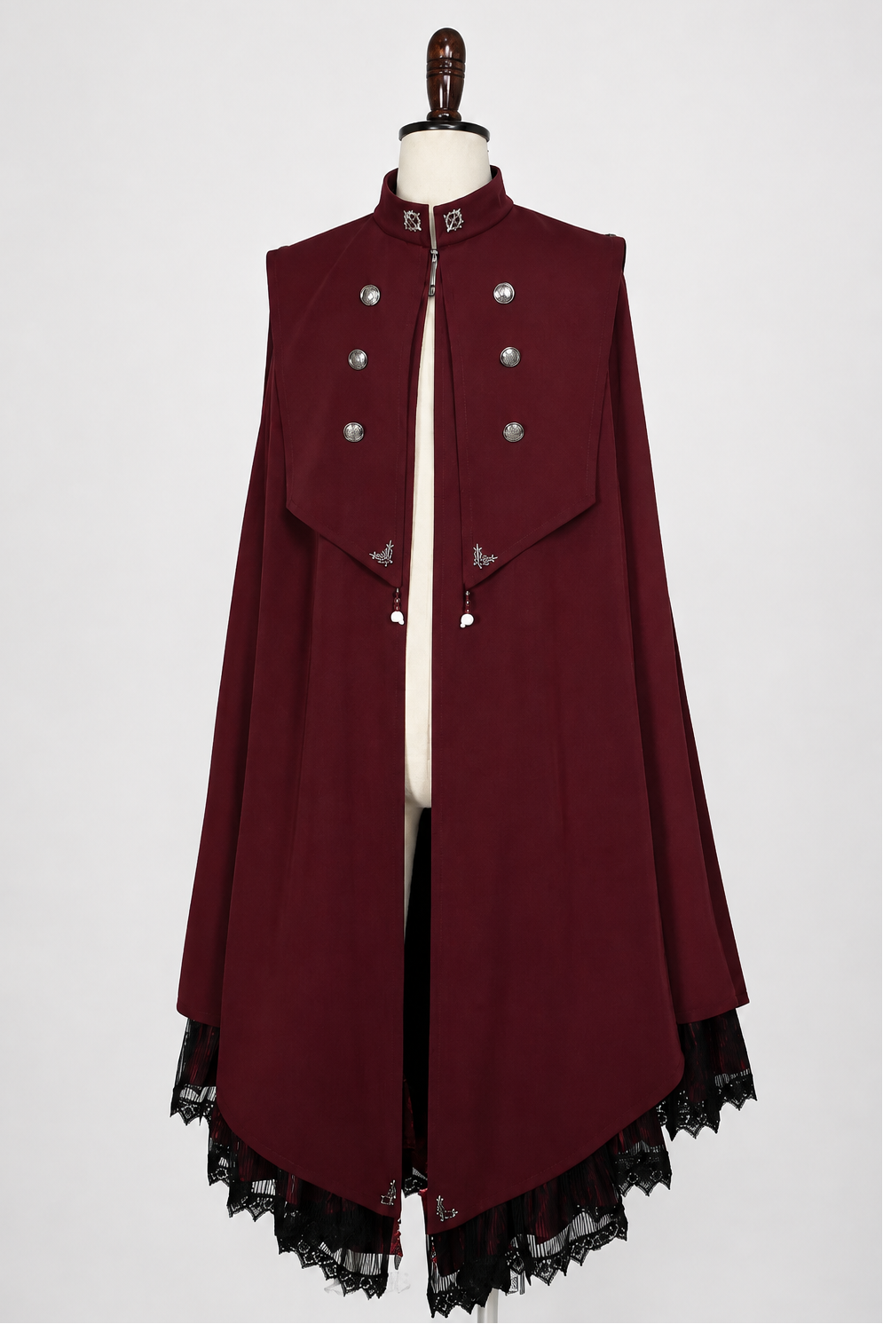 【9月5日予約締切】Dark Red/Dark Green Gothic Chain Layered Lace Cape Coat(Short Length/Long Length)