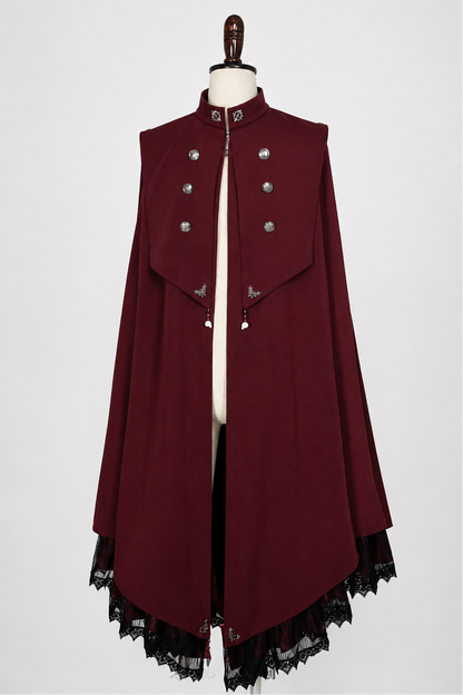 【9月5日予約締切】Dark Red/Dark Green Gothic Chain Layered Lace Cape Coat(Short Length/Long Length)