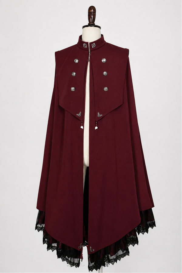 【9月5日予約締切】Dark Red/Dark Green Gothic Chain Layered Lace Cape Coat(Short Length/Long Length)