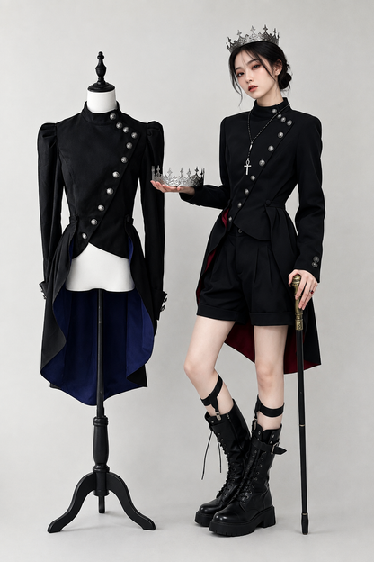 【9月28日予約締切】Gothic Prince Stand Collar Asymmetric Coat Jacket With Train