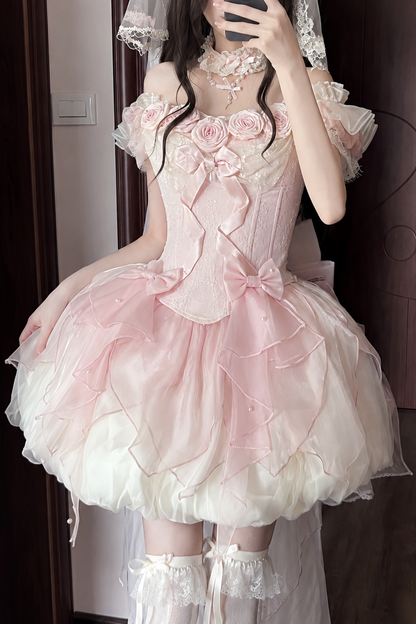 【9月6日予約締切】Romantic Rose Ballet Lolita Series Accessories（Rose Lace Veil Lolita Headpiece＋Lace Pearl Bow Choker）