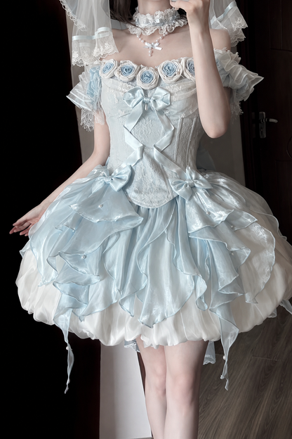【9月6日予約締切】Romantic Rose Ballet Lolita Series Accessories（Rose Lace Veil Lolita Headpiece＋Lace Pearl Bow Choker）