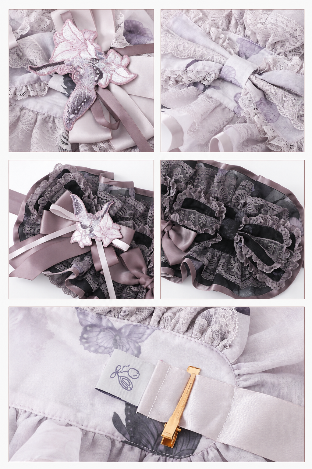 [Termine prenotazione: 9/8] Serie accessori con ricamo giglio nero x viola / bianco x viola [fascia per capelli / spilla]