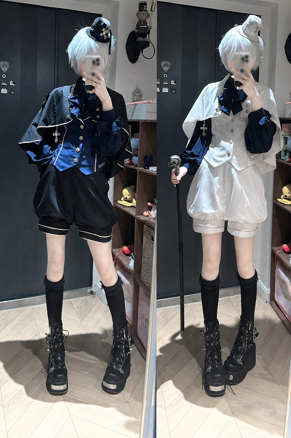 [Reservierungsschluss am 913] Schwarz/Weiß Prinz Gothic-Kreuzanhänger Cape mit Spitzenbesatz