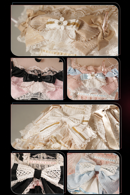 [Cierre de reserva el 14 de septiembre] Conjunto completo Elegant White Gold Witch: vestido JSK cruz + cola con lazo grande + capa con capucha + mangas desmontables + sombrero de bruja + mangas exteriores