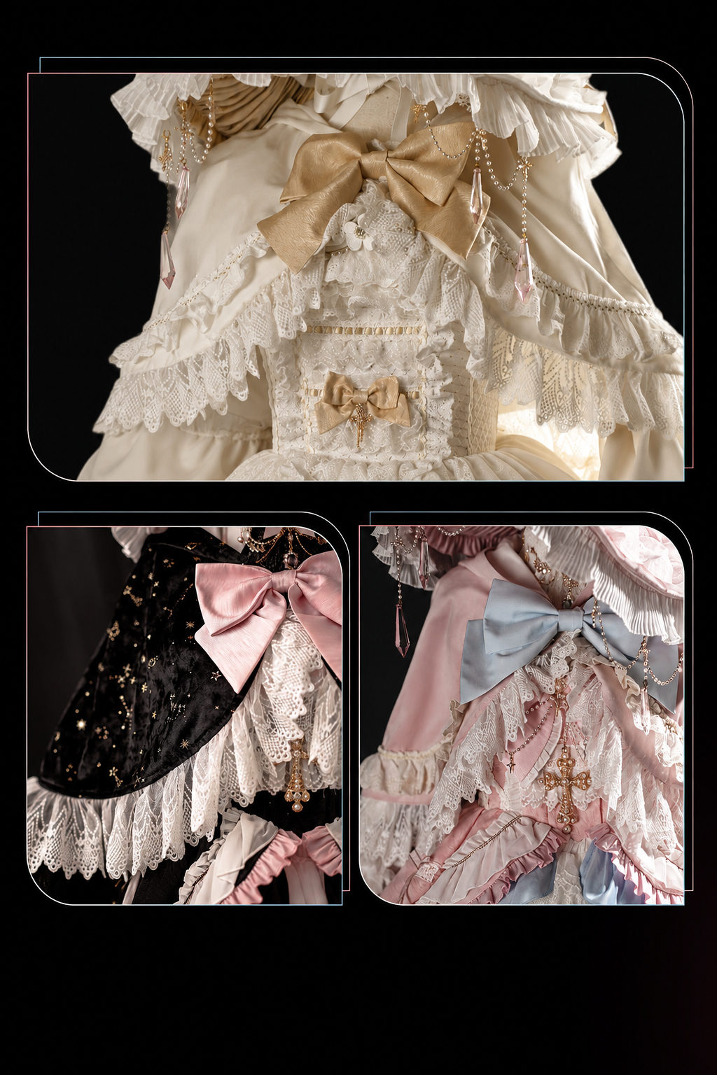 [Cierre de reserva el 14 de septiembre] Conjunto completo Elegant White Gold Witch: vestido JSK cruz + cola con lazo grande + capa con capucha + mangas desmontables + sombrero de bruja + mangas exteriores