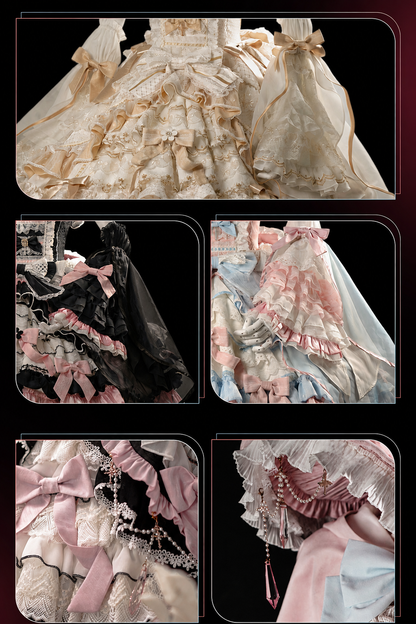 [Cierre de reserva el 14 de septiembre] Conjunto completo Elegant White Gold Witch: vestido JSK cruz + cola con lazo grande + capa con capucha + mangas desmontables + sombrero de bruja + mangas exteriores