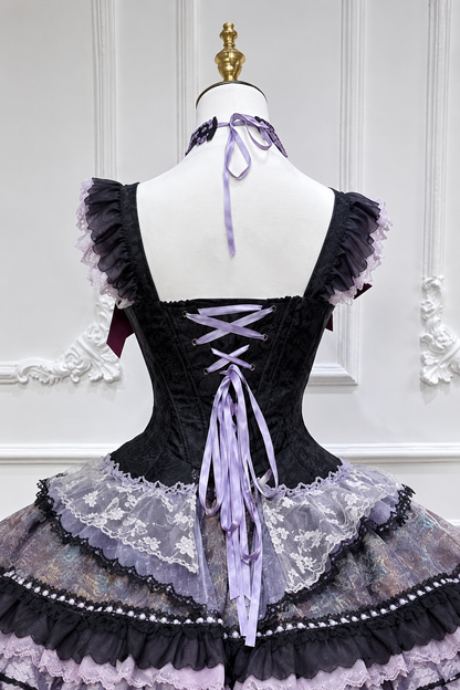 [Pre-order Deadline: August 29] Purple x Black Dark Gothic Butterfly Lace-Up Corset Bustier