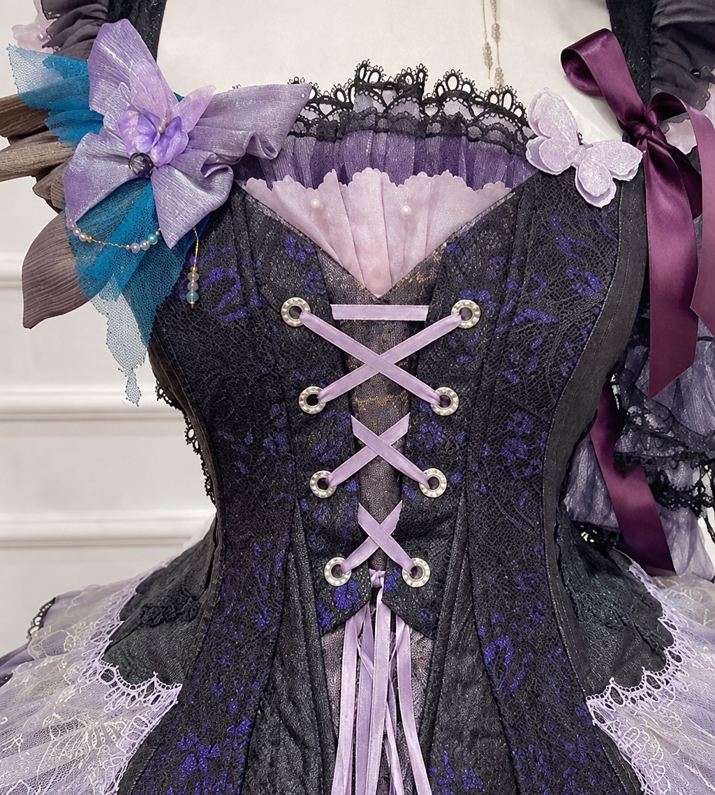 [Pre-order Deadline: August 29] Purple x Black Dark Gothic Butterfly Lace-Up Corset Bustier