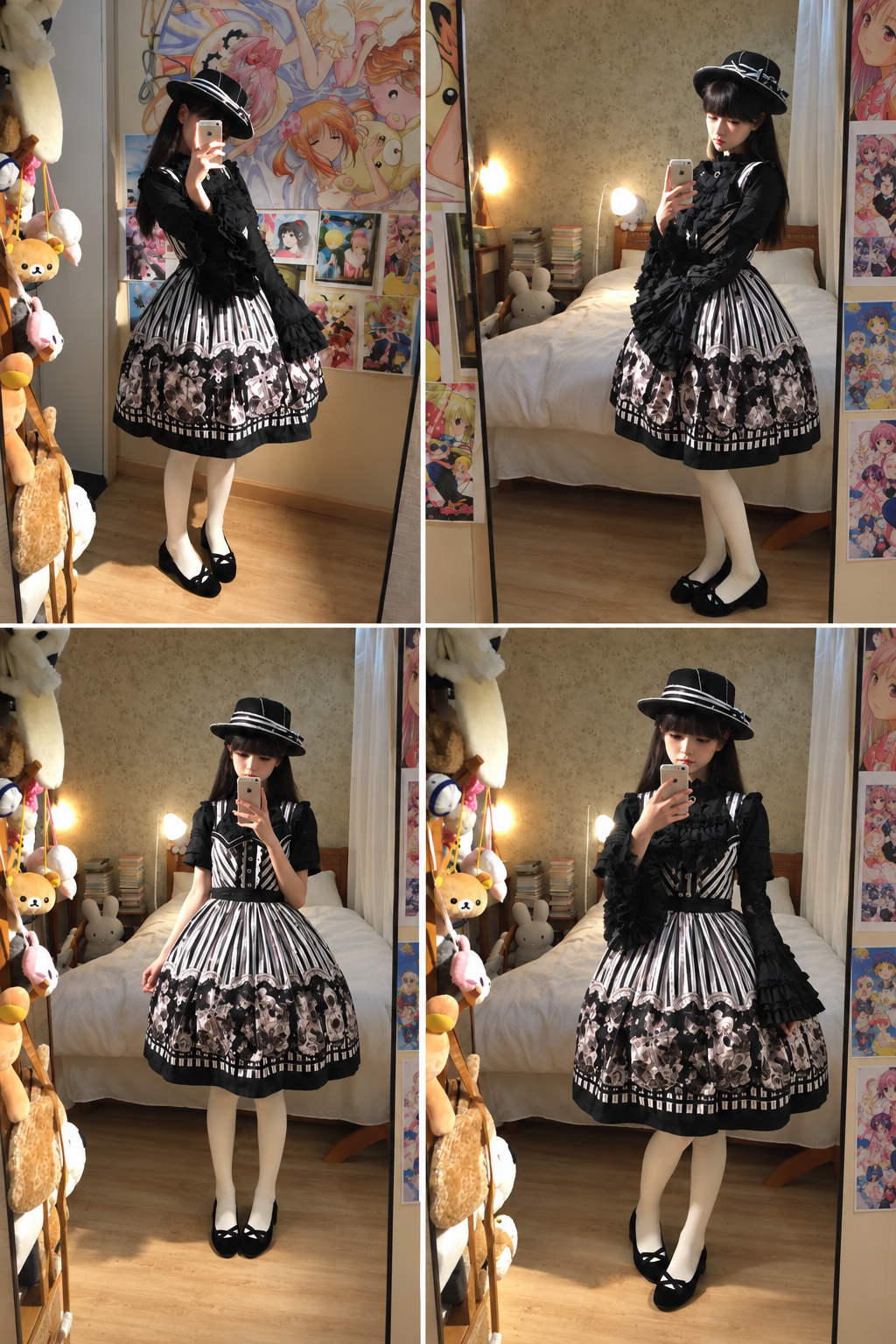 【10月3日予約締切】Black/White Elegant Gothic Puff Sleeve Shirt With Detachable Bell Sleeves And Frill Collar Jabot