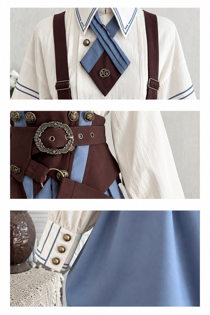 【10月2日予約締切】Vintage Prince Ivory Shirt + Blue Stripe Shorts + Brown Suspender Corset + Waist Belt + Full Set