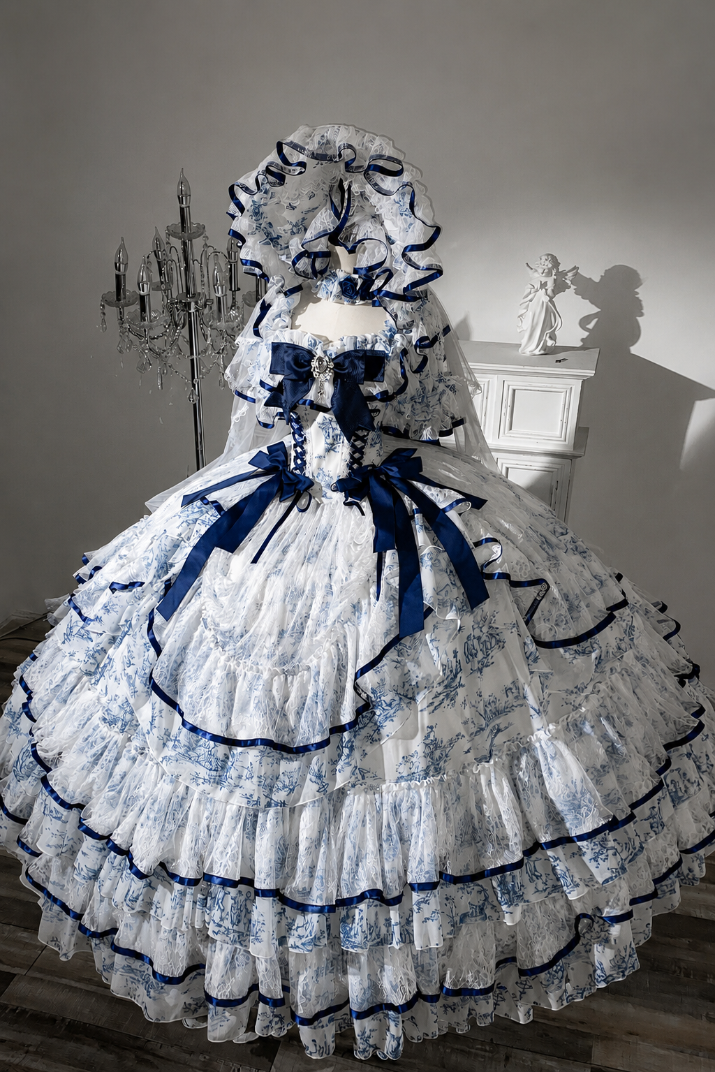 Robe Lolita florale à manches courtes avec baleines