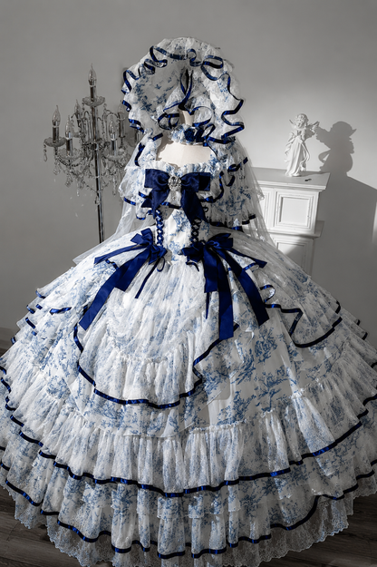 Robe Lolita florale à manches courtes avec baleines