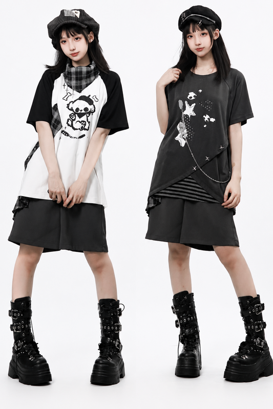 Rebellious Chord Raglan Scarf Short Sleeve Pants Set-Up