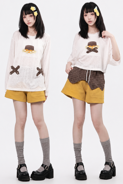 Lightweight Layered Top & Contrast Shorts Set-Up