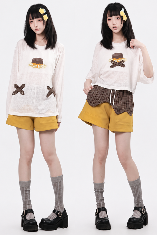 Leichtes Lagen-Oberteil & kontrastierende Shorts-Set