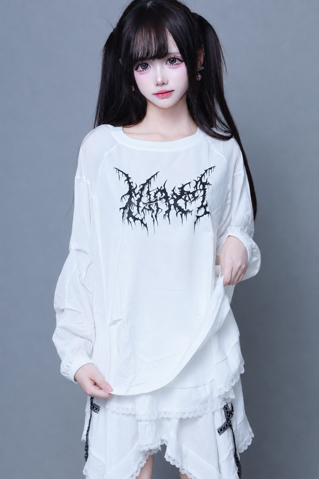 Long-Sleeve Printed Patchwork Top and Skirt Set