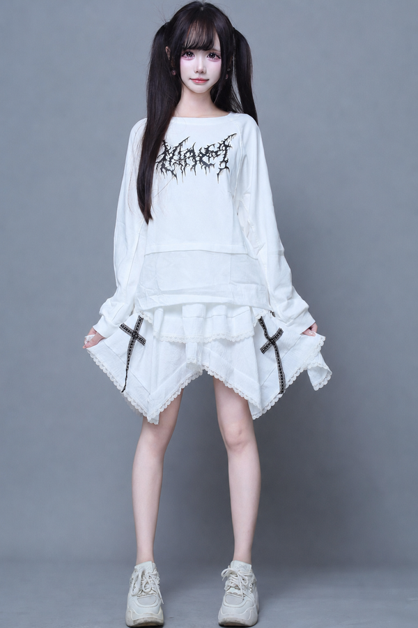 Long-Sleeve Printed Patchwork Top and Skirt Set