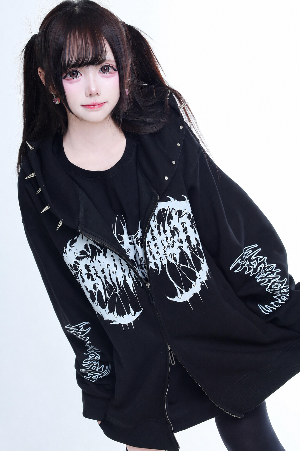 Gothic Print Hooded Hoodie