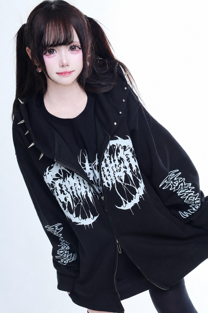 Gothic Print Hooded Hoodie