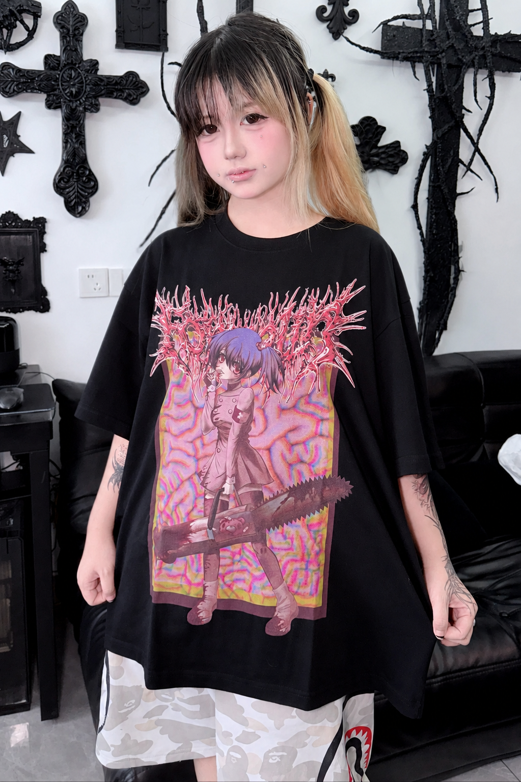 Sickly-Cute Rock Girl Graphic T-Shirt