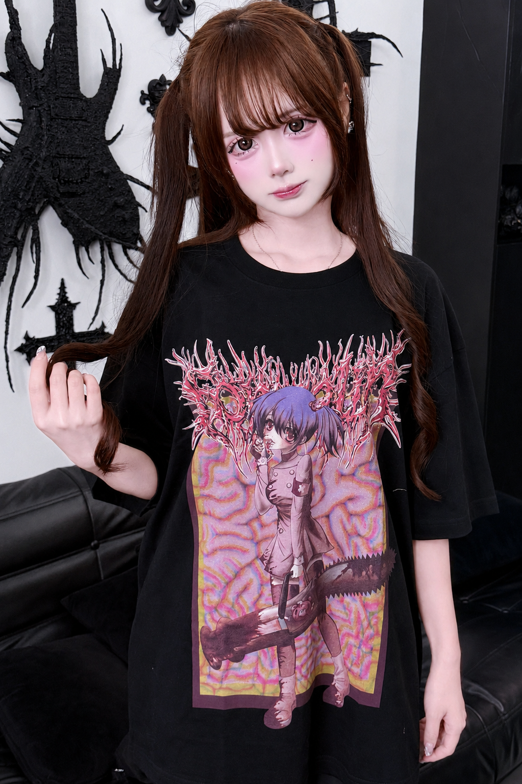 Sickly-Cute Rock Girl Graphic T-Shirt