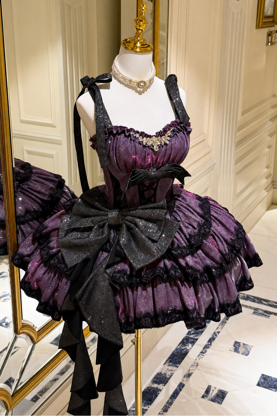 Abito lolita da principessa con fiocco viola