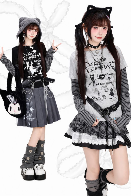 Dark Cat Striped Layered Top