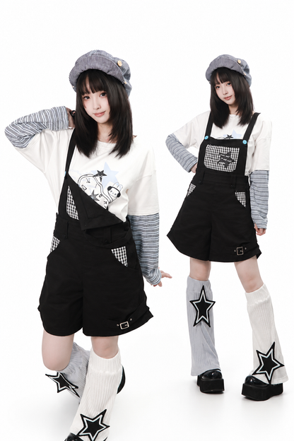 Graffiti Overalls and Striped Top Set-Up