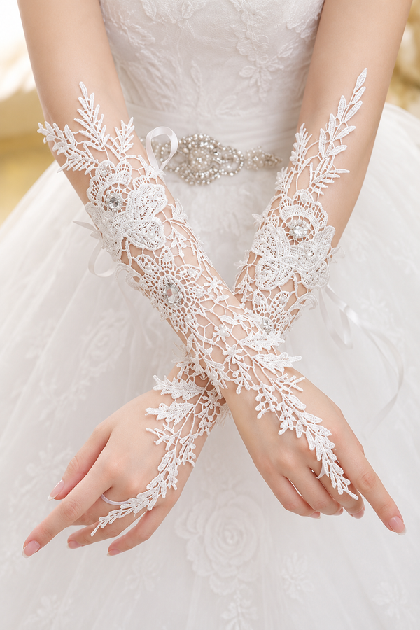 Pearl Floral Lace Fingerless Gloves