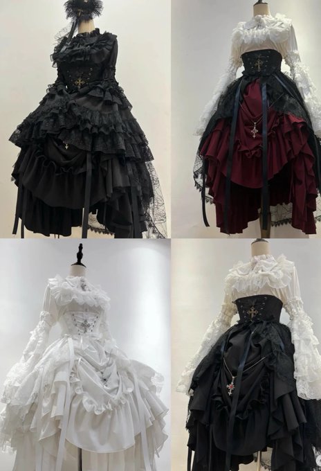 ゴシックスーパーゴージャスジスリーブロリータシャツ+フリルスカート+ハット