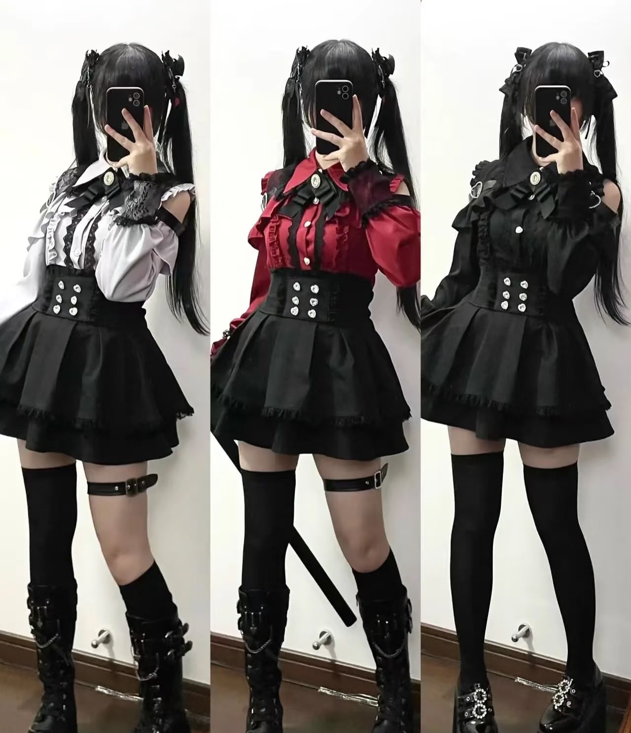 [Deadline for reservations: October 15] Open Shoulder Heart Leather Strap Ruffle Ribbon Shirt