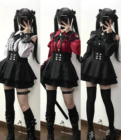 [Deadline for reservations: October 15] Open Shoulder Heart Leather Strap Ruffle Ribbon Shirt