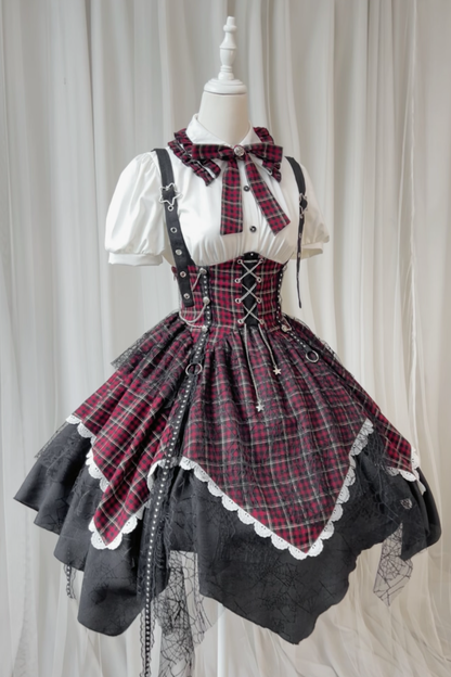 Gothic-Schulidol-Lolita-Trägerrock + Hemd + Ärmel