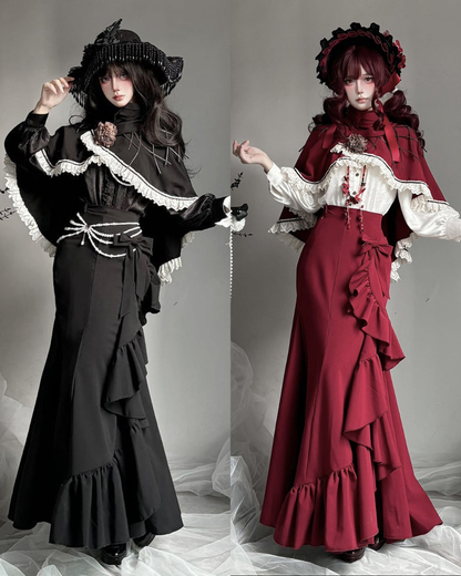 【12月23日予約締切】トワイライトレインロマンティックローズハイネックカラー付きフリルケープ