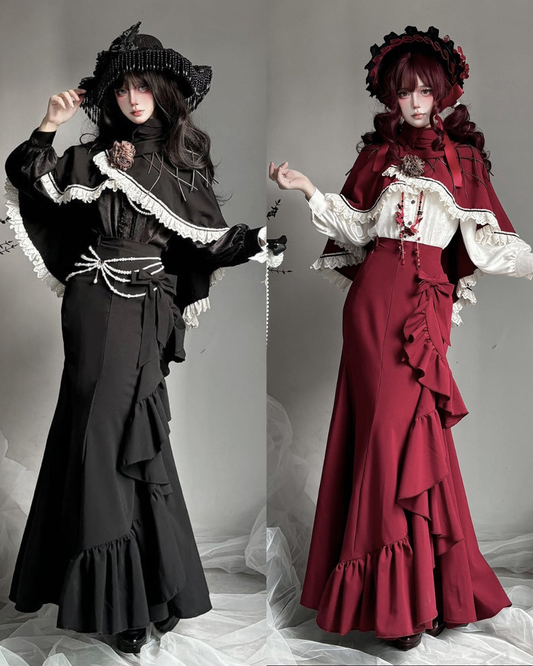 【12月23日予約締切】トワイライトレインロマンティックローズハイネックカラー付きフリルケープ