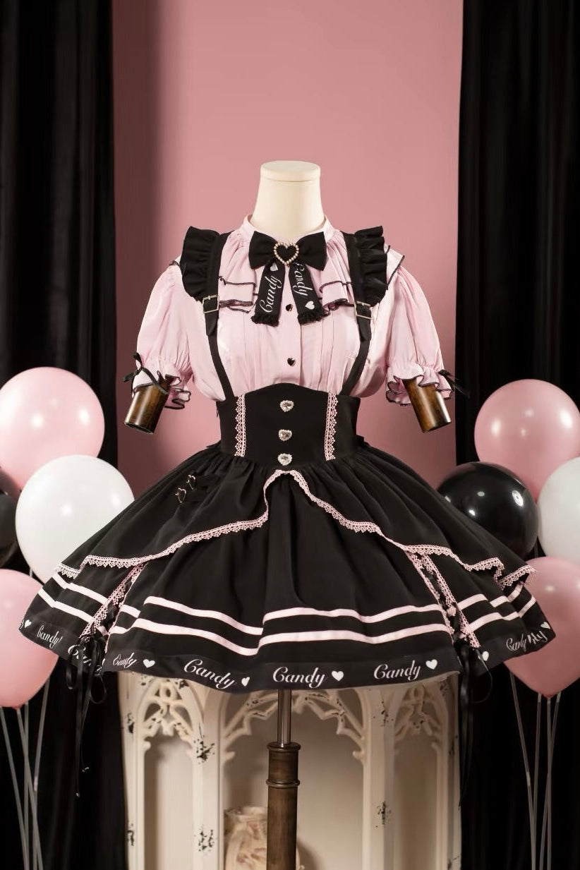 Berry Rule Sweetgall Bluse Schwarz Rosa Strumpfhalter Kleid Set