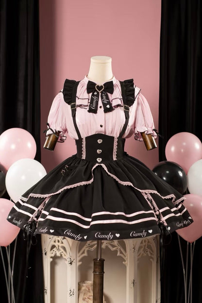 Berry Rule Sweetgall Bluse Schwarz Rosa Strumpfhalter Kleid Set