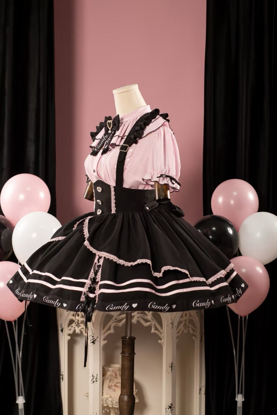 Berry Rule Sweetgall Bluse Schwarz Rosa Strumpfhalter Kleid Set