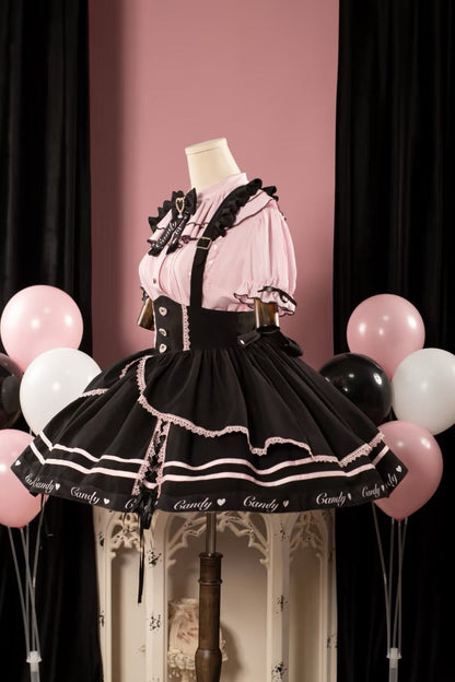 Berry Rule Sweetgall Bluse Schwarz Rosa Strumpfhalter Kleid Set