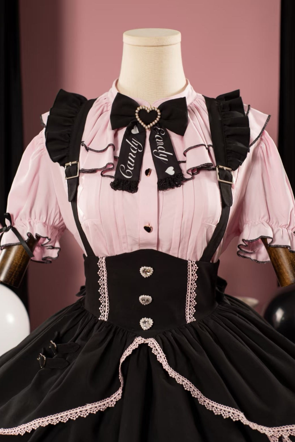 Berry Rule Sweetgall Bluse Schwarz Rosa Strumpfhalter Kleid Set