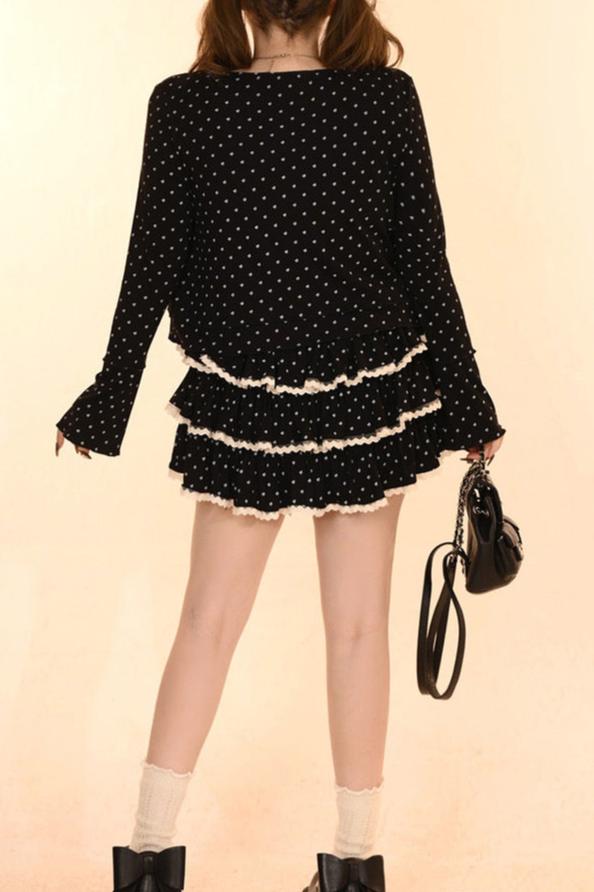 [Reservation product] Sweet dot camisole + cardigan + frilled skirt