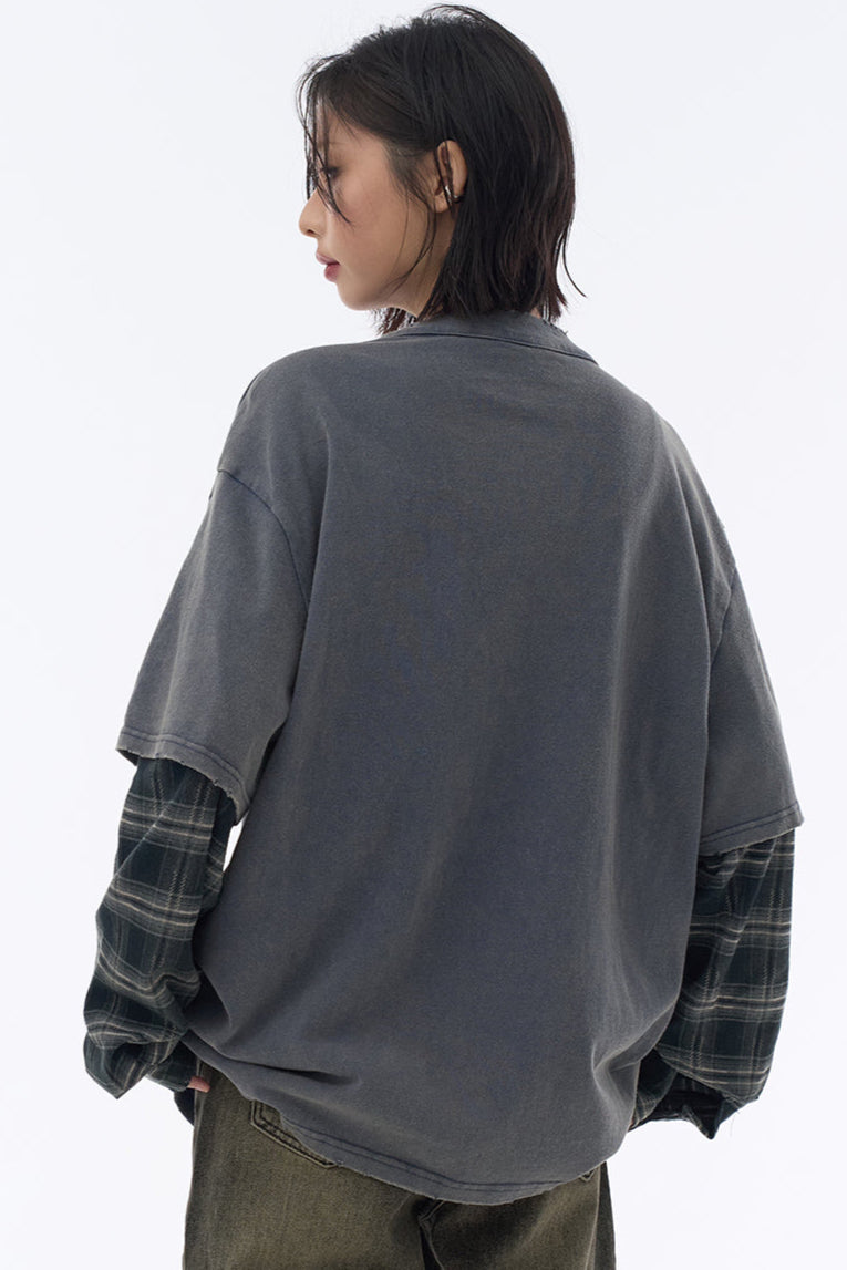 カラーブロックロングスリーブTシャツ