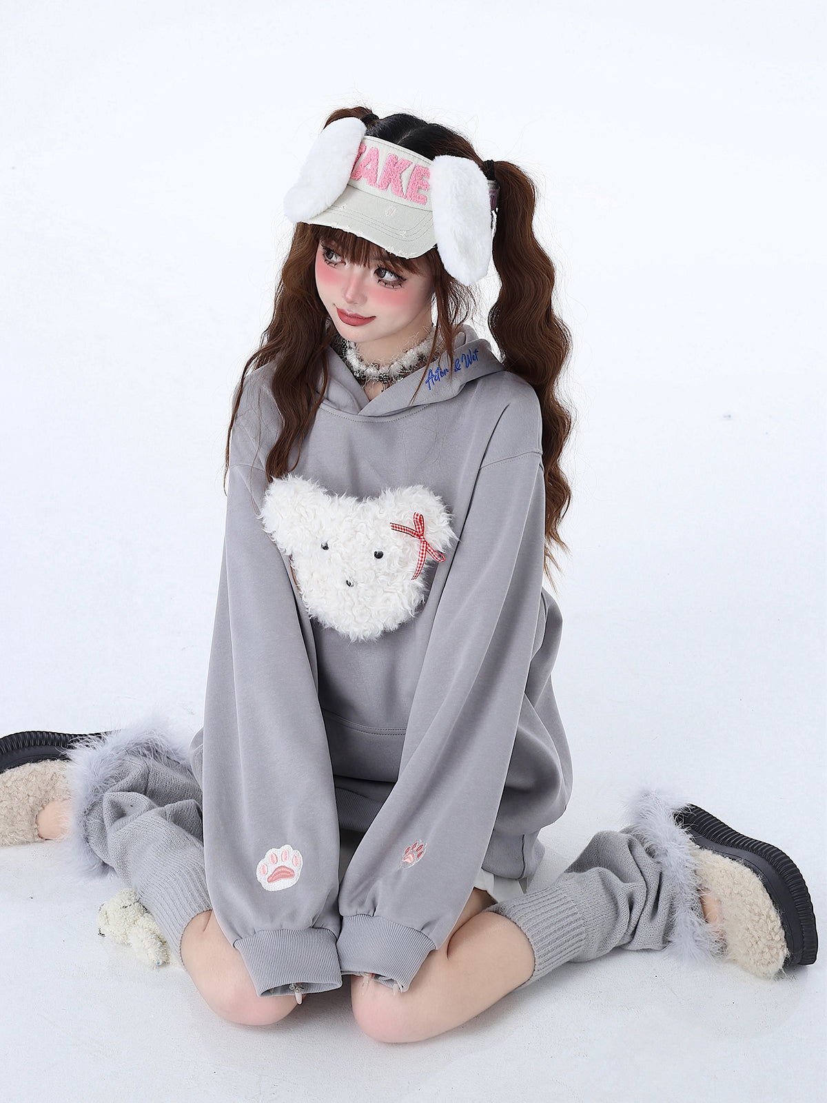 Fluffy Morabito Rabbit Loose Pastel Color Hooded Hooded Hoodie